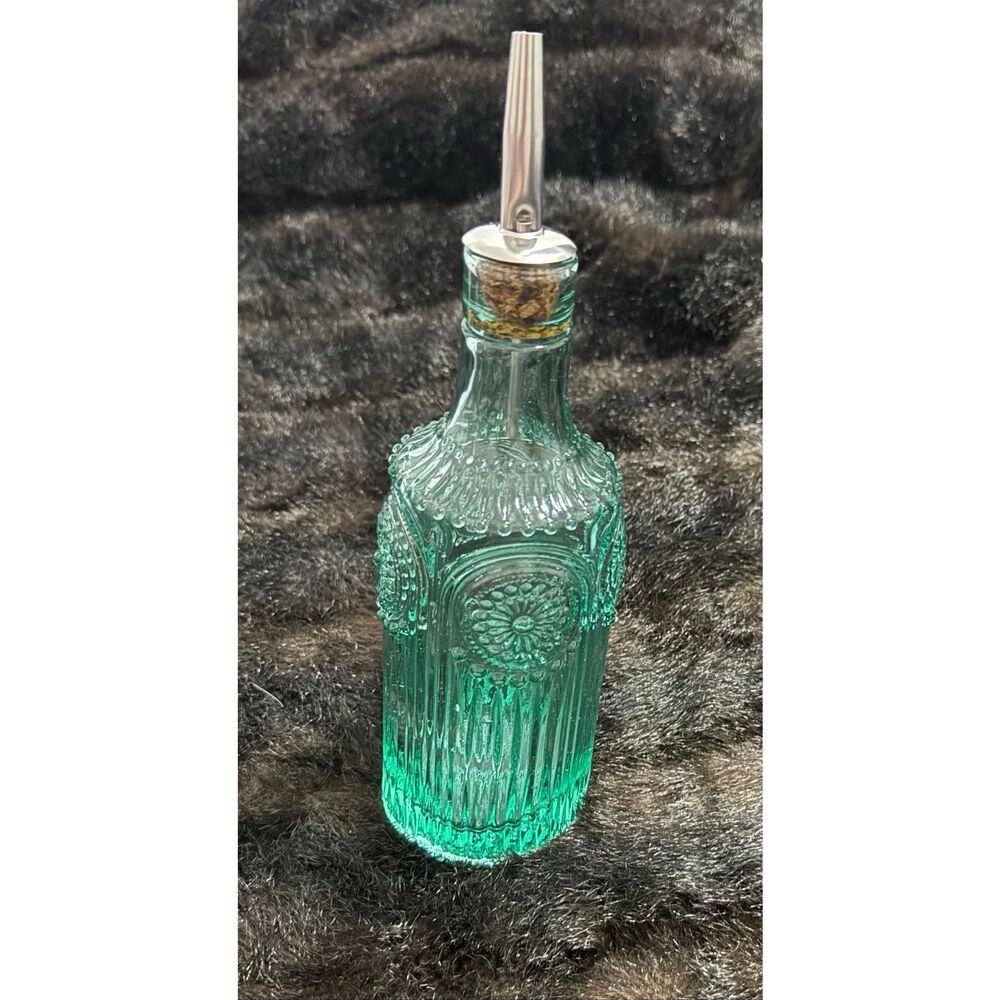 The Pioneer Woman Adeline Teal Green Blue  Oil or Vinegar Glass Bottle